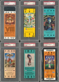 1974-2005 Superbowl Full Tickets PSA-Graded Collection (6 Different)